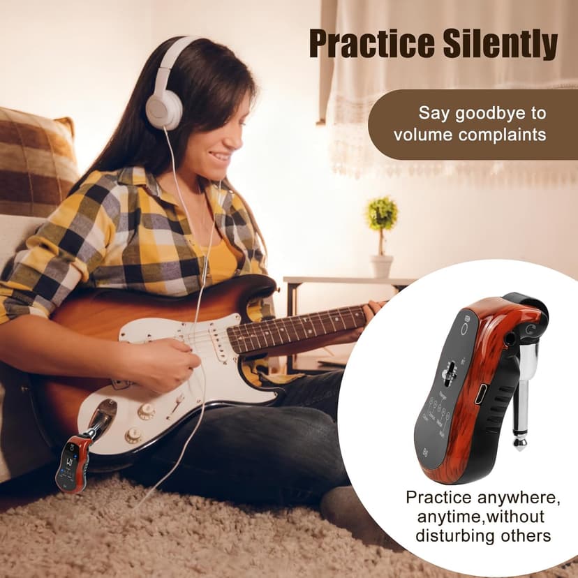 OW Portable Headphone Amp Synthesizer Pocket Plug Amplifier Rechargeable for Electric Guitar with Bluetooth Receiver Support 5 Effects: Clean/Chorus/Flanger/Metal/Wah