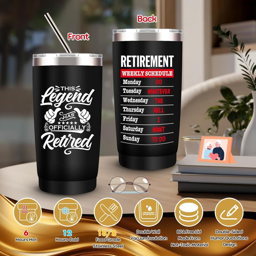 SIXVALA 10 Pcs Retirement Gifts for Men 2025, This Legend Has Retired, Happy Retirement Gifts for Dad, Grandpa, Coworker, Teachers, Boss, Friends, Retirees, 20 Oz Tumbler Best Retirement Gifts Basket