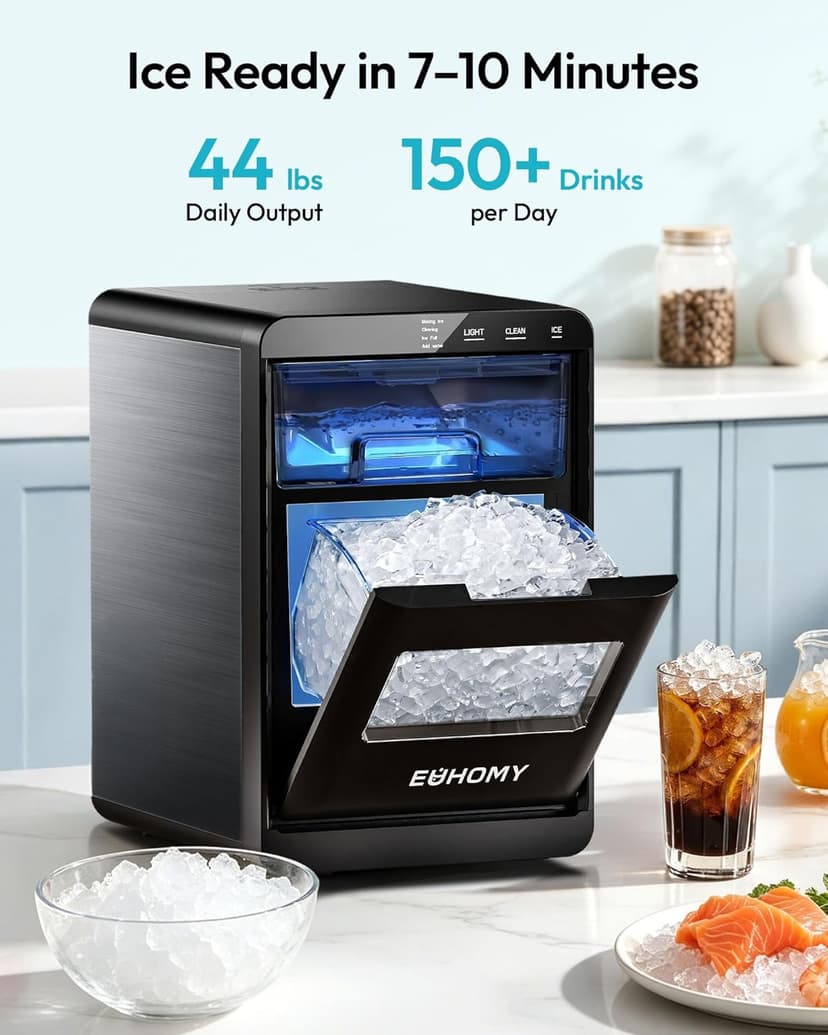 EUHOMY Nugget Ice Maker Countertop, 44Lbs/24H Sonic Ice Maker Machine, Self-Cleaning Pellet Ice Makers with Ice Scoop&Basket, Countertop Pebble Ice Maker for Home/Kitchen/Office