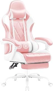 Shahoo Gaming Chair with Footrest and Massage Lumbar Support, Ergonomic Office Computer Seat Height Adjustable with Headrest, Pink