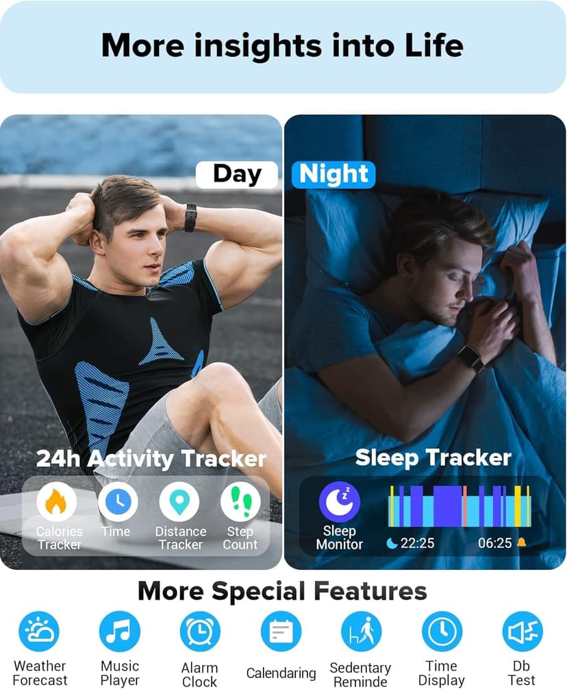 aeac Smart Watch for Men Women Android iPhone, Alexa Built-in Fitness Watch with 1.8" LCD Screen & Bluetooth Call (Make/Answer), Heart Rate/SpO2/Sleep Monitor, 100 Sports, IP68 Waterproof Smartwatch