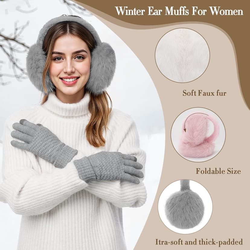 TOBEHIGHER Winter Ear muffs Faux Fur Warm Earmuffs Cute Foldable Outdoor Ear Warmers For Women
