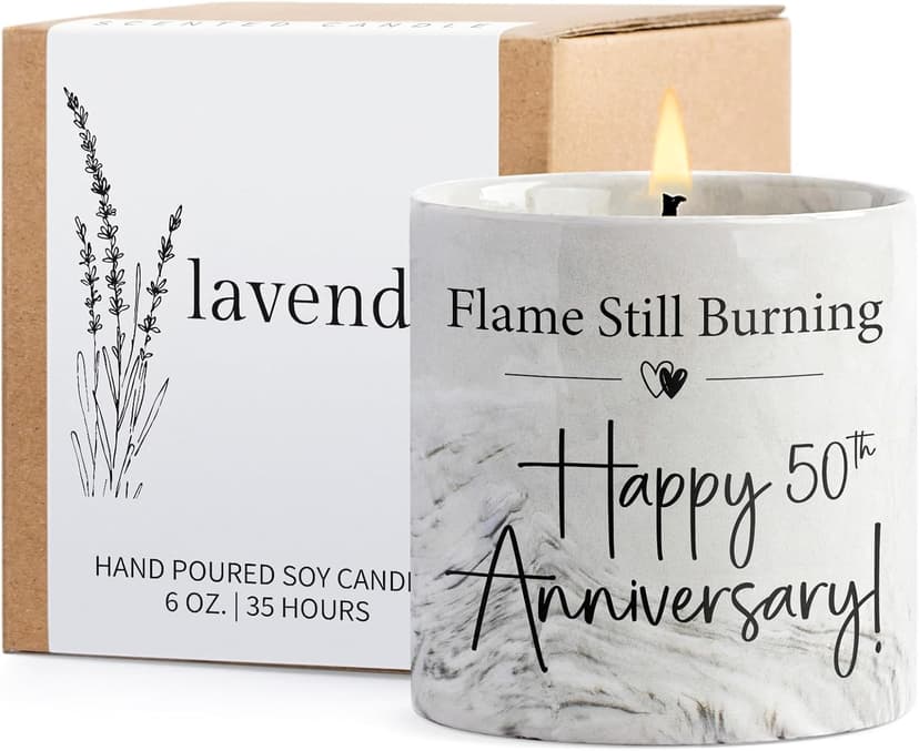 50th Anniversary Candle - 50th Wedding Anniversary Present for Couple & Parents, 50 Year Aniversario Gifts for Men, Women, Wife,Husband - 6 Oz Lavender Candle B0F896Y4LP