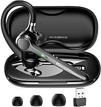 Ngsod Bluetooth Headset V5.4, Bluetooth Earpiece with 500mAh Charging Case, 50H Talk Time Wireless Headset with Mic for Computer Cell Phones, Hands Free Noise Canceling Headphones for Work Trucker