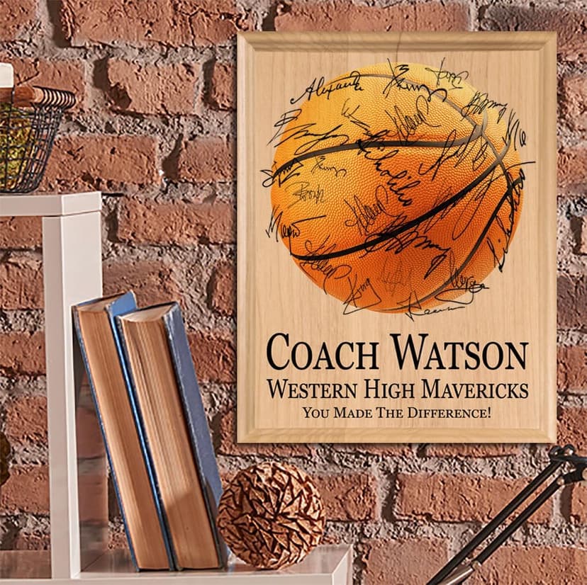Basketball Coach Gift Plaque - Coaches Recognition Award Trophy - SIGNABLE PERSONALIZED For Team Signatures & Thank You Notes - Solid Wood - 8.5in x 11in x .75in (Basketball Coach)