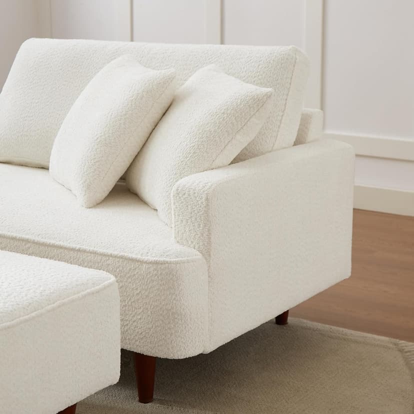 Upholstered Chaise Lounge Chair Indoor with Ottoman Boucle Chaise Lounge Fluffy Reading Chairs for Office Living Room Bedroom Relaxing (Boucle Biege)