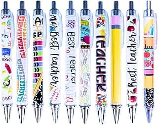 YJ PREMIUMS 10PC Teacher Pen | Fun Cute Funny Cool Best Pens for Teacher Set Pack Teach Love Inspire Writing School Sayings Preschool Appreciation Gifts Supplies Gift Supply in Bulk