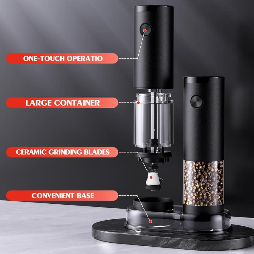 Electric Salt and Pepper Grinder Set Automatic Battery Pepper Mill Shakers Adjustable Coarseness Upgraded Larger Capacity with Led Home and Kitchen Appliances Christmas Gifts for Women