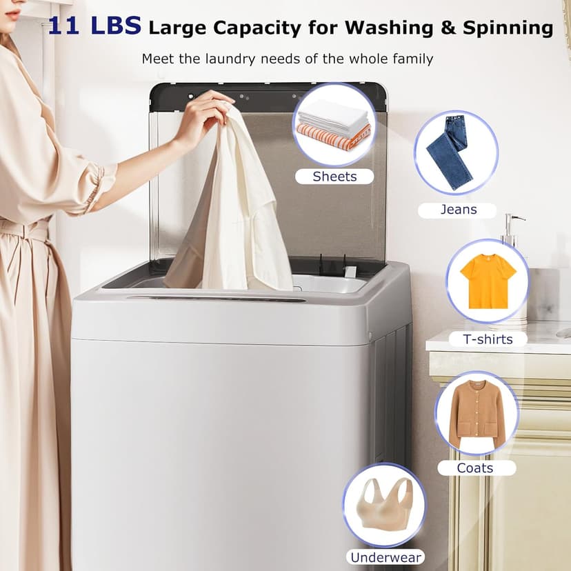 Giantex Portable Washing Machine, 1.5 cu.ft Compact Washer with Drain Pump, LED Display, 8 Programs, 10 Water Levels, Child Lock, 11 LBS Clothes Capacity for Apartment, Home, Dorms, RV (Gray & Black)