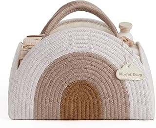 Blissful Diary Baby Diaper Caddy Organizer, Cotton Rope Diaper Caddy Basket, Large Storage Basket for Newborn Boys and Girls, Gift for Baby Shower List, Newborn Essentials, Earthy Rainbow