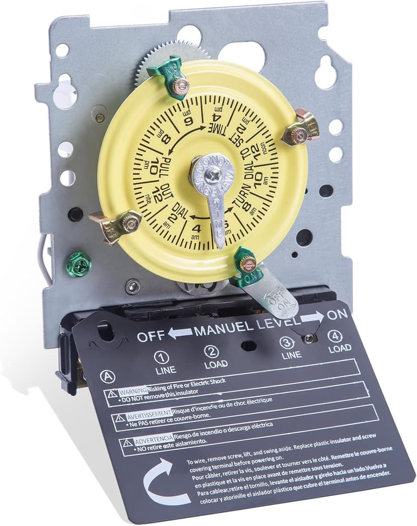T104M Mechanical Time Switch (Mechanism Only), 208-277V AC 40A DPST, 24-Hour Dial with 12 ON/Off Trips, Heavy-Duty Timer Switch for Pool Pumps Water Heater Lighting and HVAC, with 4 Timer Trippers