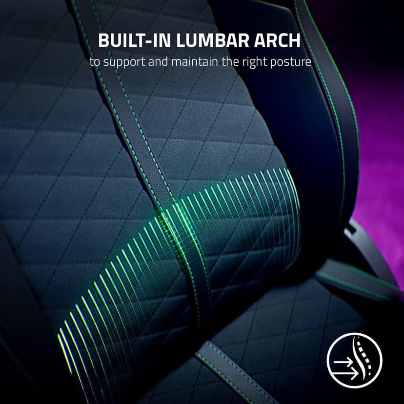 Razer Enki Gaming Chair: All-Day Comfort - Built-in Lumbar Arch - Optimized Cushion Density - Dual-Textured, Eco-Friendly Synthetic Leather - Reactive Seat Tilt & 152-Degree Recline - Black/Green