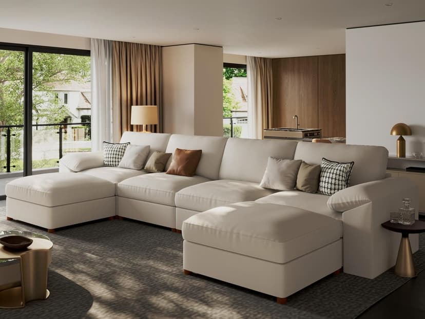 EASE MOOSE Oversized Modular Sectional Sofa,Leather Sectional Couch with Deep Seat,Extra Large U Shaped Couch,Faux Leather Material Sofa Modern Comfy Scratch Resistant,Beige