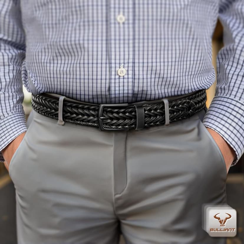 BULLIANT Men Belt 2Pack,Braided Woven Leather Belt For Men Golf Casual Jeans 1 3/8"