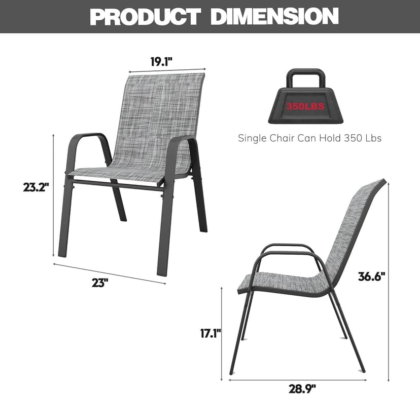 Patio Chairs Set of 6, Stackable Outdoor Dining Chairs for All Weather Textilene Fabric & Metal Frame, Outdoor Chairs Set for Backyard Deck Garden