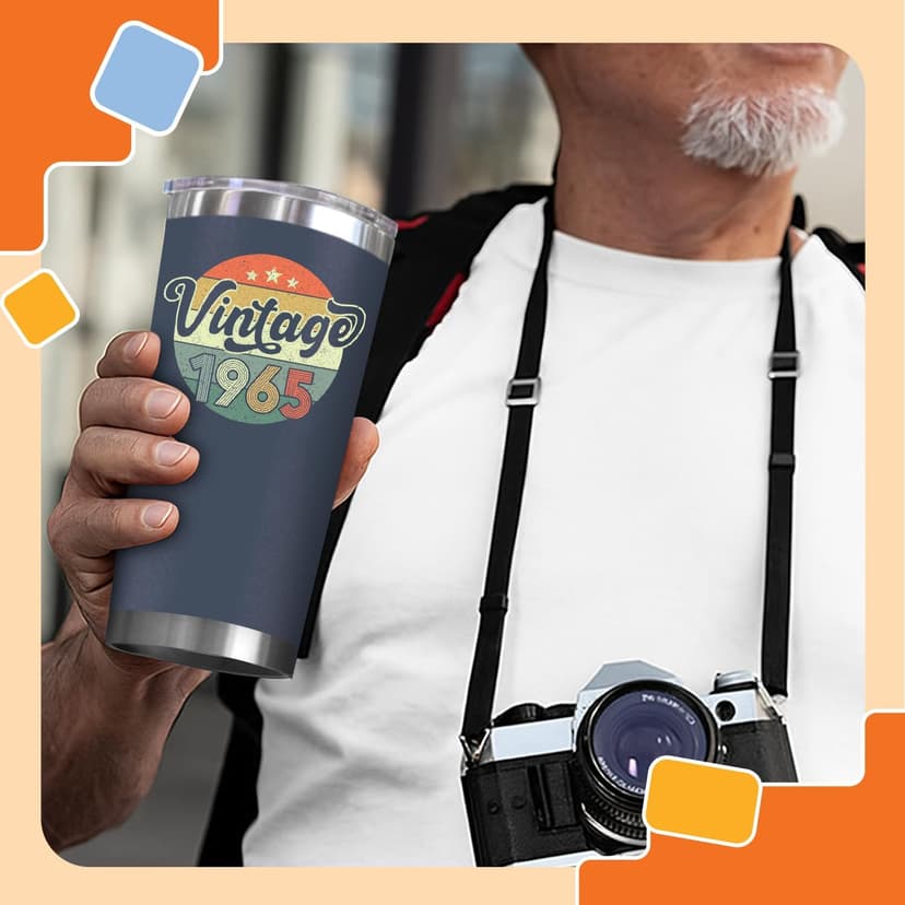 NewEleven 60th Birthday Gifts For Men Women - 1965 60th Birthday Decorations For Him Her - Turning 60 Year Old Gifts For Man, Woman, Mom, Dad, Wife, Husband - 20 Oz Tumbler