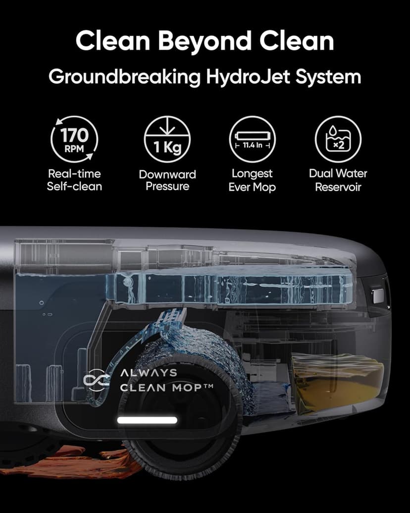 eufy Robot Vacuum Omni S1 Pro, HydroJet System with Roller Mop, Robot Vacuum and Mop Combos, Eco-Clean Ozone, Incrediable Suction, Obstacle Avoidance, Auto Mop Washing & Drying, Self-Emptying