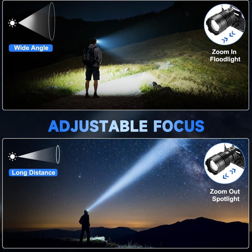 Rechargeable Headlamp High Lumen, 3000L Super Bright Head Lamp, 90° Rotatable Head Lights for Forehead, Adjustable Focus Headlight Flashlight, 4Modes LED Headlamps for Adults Hardhat Camping (2Pack)