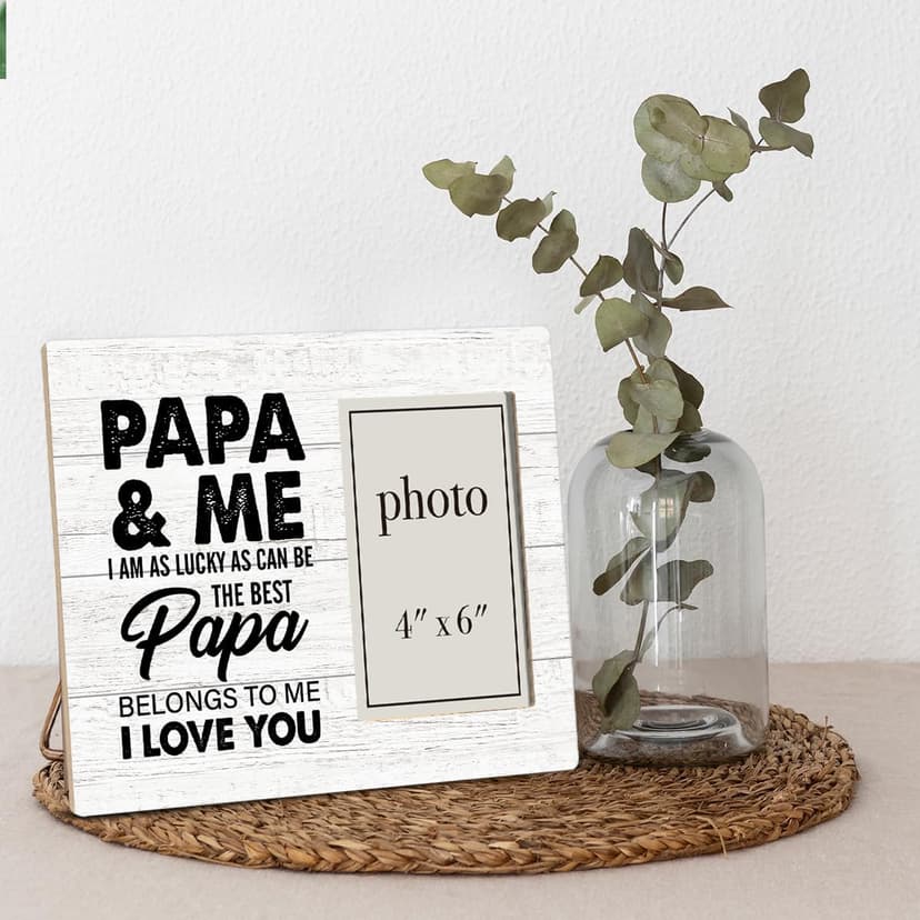Rustic Papa and Me Wood Picture Frame 8 x 10 Inches, Wall Mount and Tabletop - 4 x 6 Inch Photo Oqtumes Papa Gift Wood Picture Frame, Gifts for Grandpa Grandad Grandfather B0CJ2SK25W
