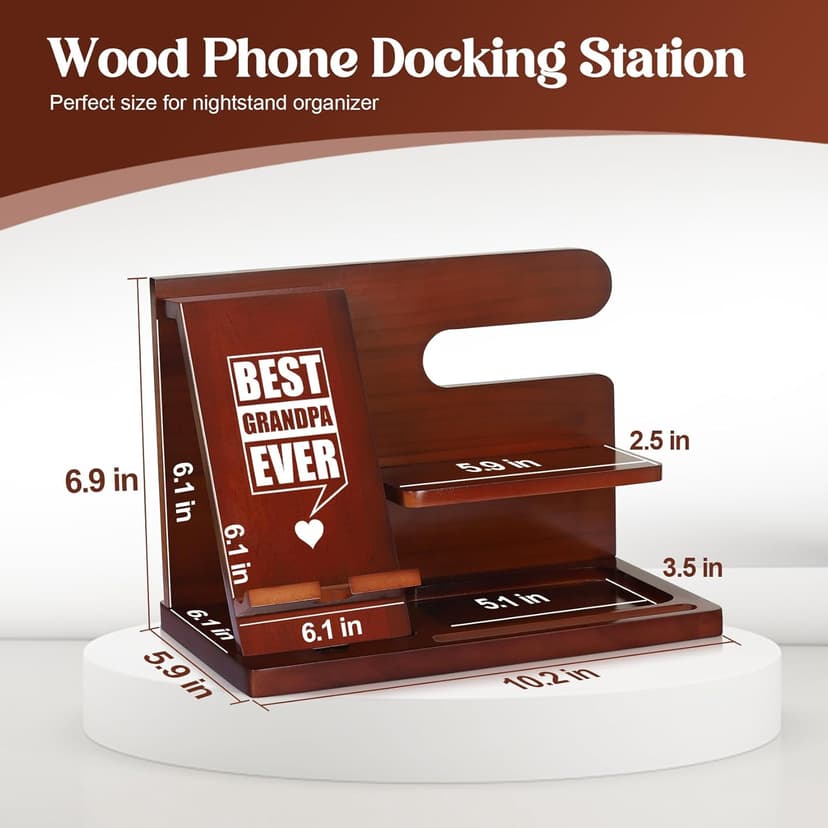 Grandpa Gifts, Fathers Day Grandpa Gifts, Wood Phone Docking Station, Fathers Day Birthday Christmas Stocking Stuffers from Grandkids, Nightstand Organizer
