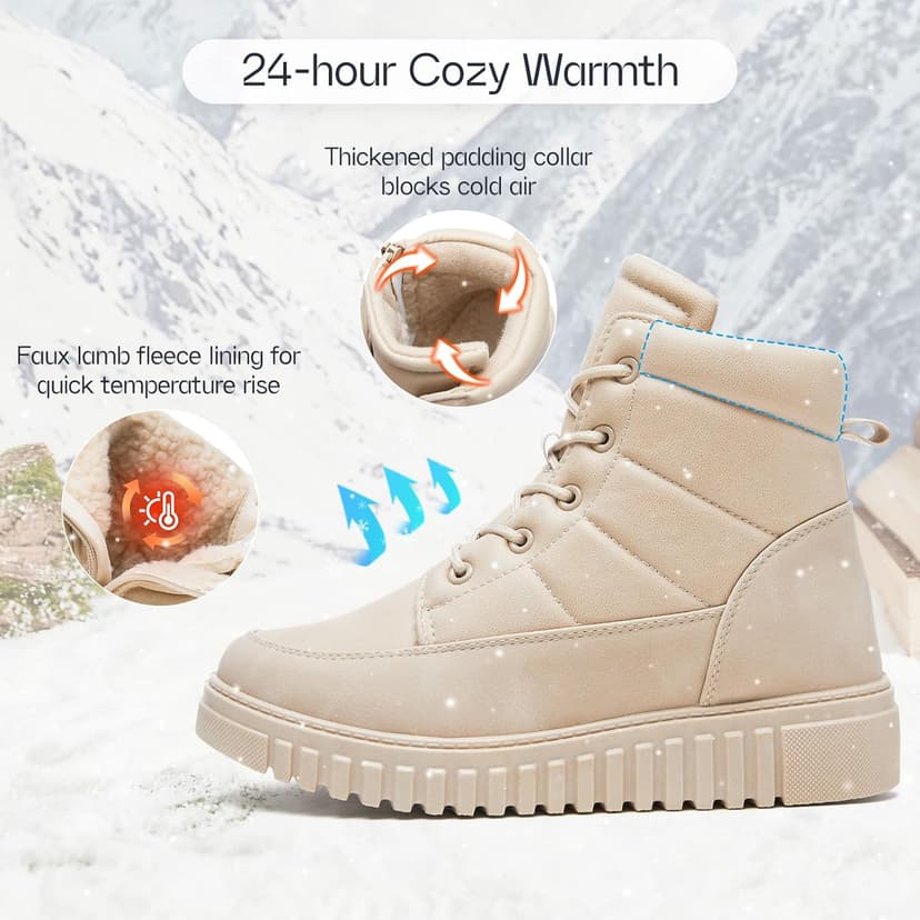 Shupua Boots for Women Winter Combat Boots Womens Ankle Boot Shoes Warm Snow Booties Hiking Sneakers with Zipper