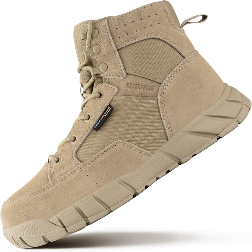 FREE SOLDIER Men's Durable Work Boots 6 Inches Lightweight Waterproof Hiking Boots Suede Leather Tactical Boots