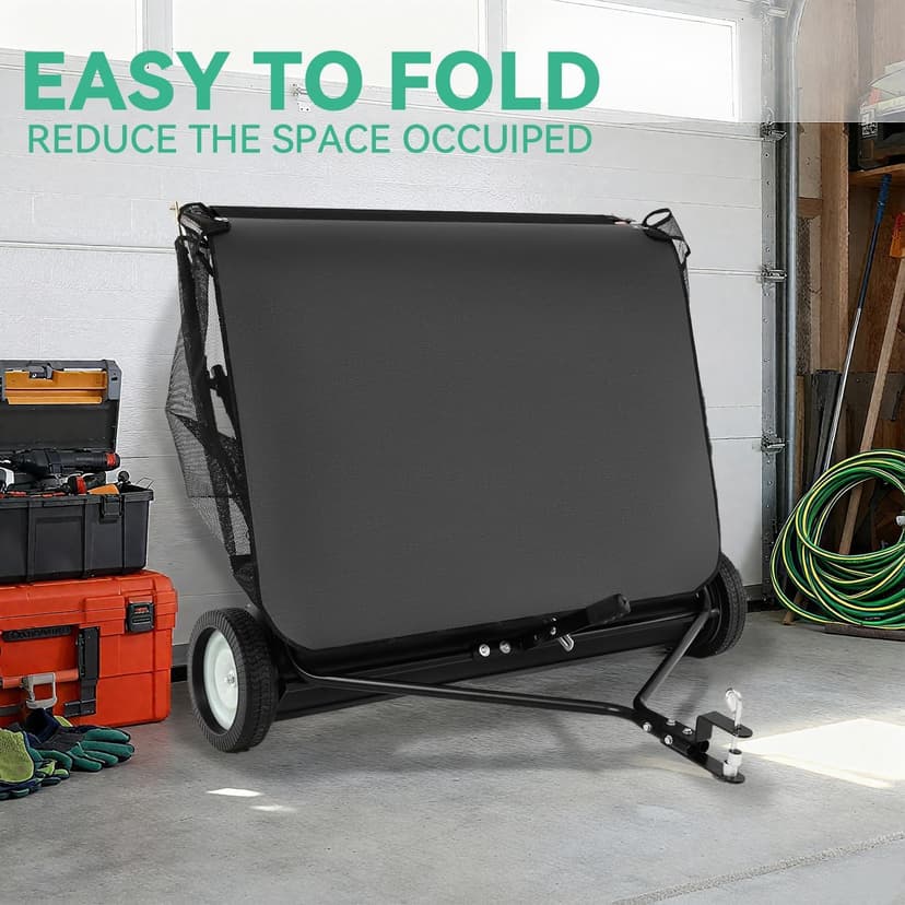 KARHDIR 52 in Tow Behind Lawn Sweeper, 26 cu.ft. Large Yard Sweeper, Adjustable Sweeping Height, Heavy Duty Leaf & Grass Collector with Dumping Rope, Pull Behind Sweepers for Debris Grass Clippings