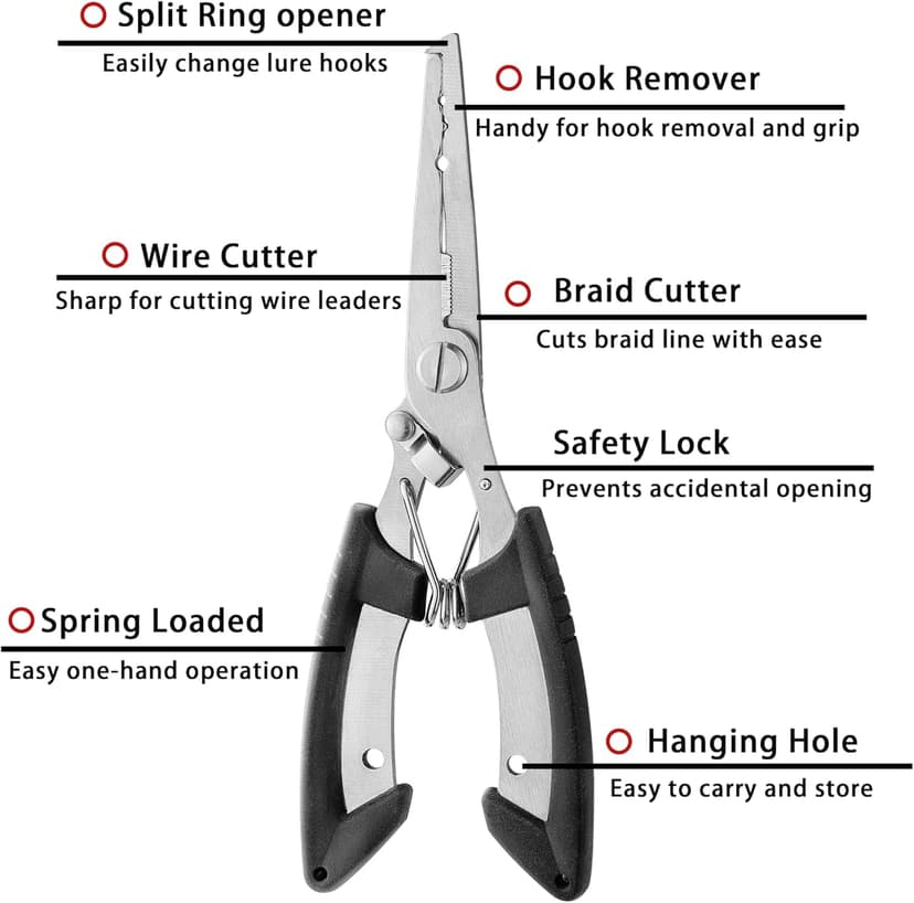 HAMMER IRON ALLEY 2PCS Stainless Steel Fishing Pliers with Lanyard, HIA Needle Nose Pliers Fishing Hook Remover, Great for Saltwater and Freshwater