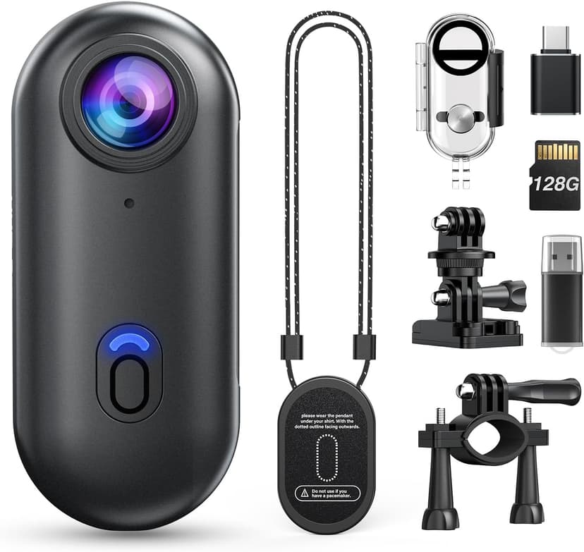 Losfom Z10 4K Action Camera, 128GB Wearable Sports Camera with Waterproof Case, Magnetic Clip, and Quick-Mount Accessories, Small Body Cam for Cycling, Diving, Travel (No WiFi No Bluetooth