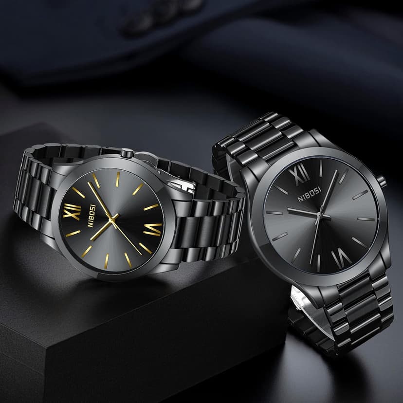 NIBOSI Men Watches Analog Quartz Stainless Steel Black Watches for Men Waterproof Business Classic Watch Fashion Minimalist Ultra Thin Wrist Watch for Work and Casual Wear