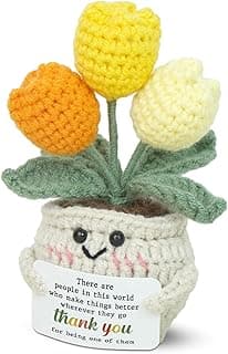 OASSIE Thank You Gifts for Women - Mini Handmade Positive Tulip Flowers Crochet with Message Card - Christmas Birthday Farewell Employee Appreciation Gifts for Coworkers, Emotional Support Crochet