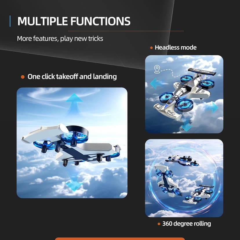 Remote Control Airplane Car Toys for Kids Ages 4-6-8-10-12, 2-in-1 Foam RC Plane Car Jet Mini Drone, Racing Car Stunt Plane Toys for Kids Boys Beginners 4 5 6 7 8 9 Year Indoor Outdoor Play