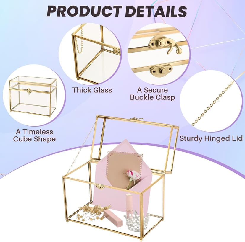 MAOPINER Single Automatic Watch Winder with Japanese Mabuchi Quiet Motor & 10 x 5.7 x 7.8 inch Vintage Gold Glass Jewelry Box