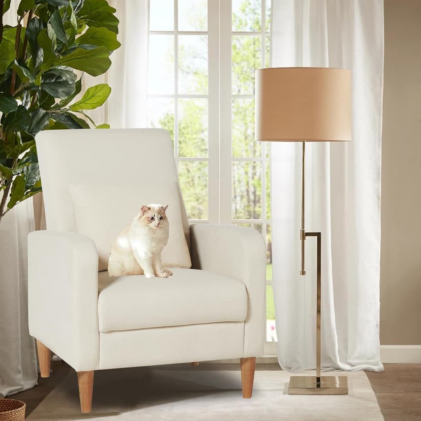 COLAMY Mid-Century Modern Upholstered Accent Chair with Back Pillow & Solid Wood Legs, Fabric Cozy Armchair for Living Room, Bedroom, Reading Nook, Apartment & Small Spaces, Beige