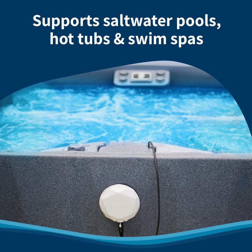 Crystal Smart Water Monitor for Salt Water Pools & Hot Tubs - 24/7 Continuous Digital Water Testing with App Notifications & Customized Chemical Dosing (New Model)
