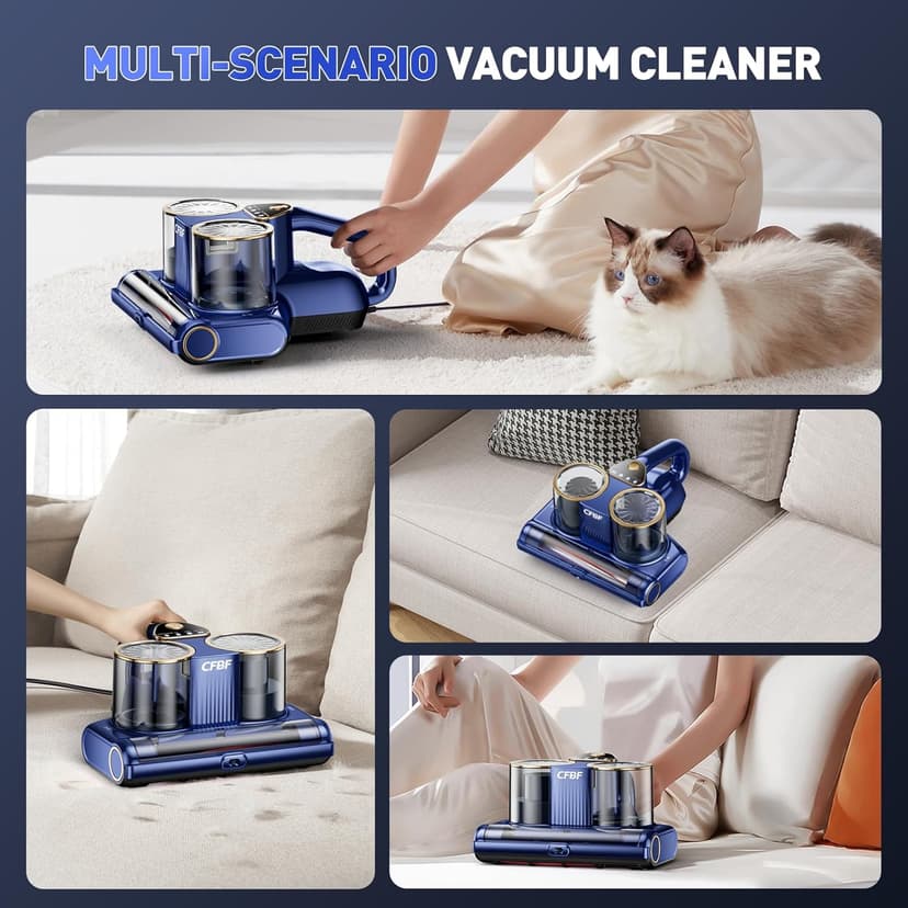 Mattress Vacuum Cleaner, Bed Vacuum Cleaner with 16Kpa Suction 253.7nm UV-C Light, Ultrasonic & High Heating, 500W Powerful Double-Cup Handheld Vacuums for Bed, Sofa, Couch, Crib, 16.4FT Corded