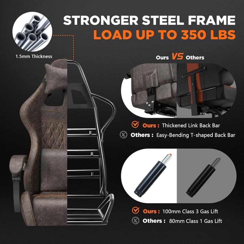 Ferghana Vintage PU Leather Gaming Chair, High Back Gamer Chair with Massage, Ergonomic Computer Office Chair with Footrest for Adults, Racing Style Reclining Video Game Chair Chestnut Brown