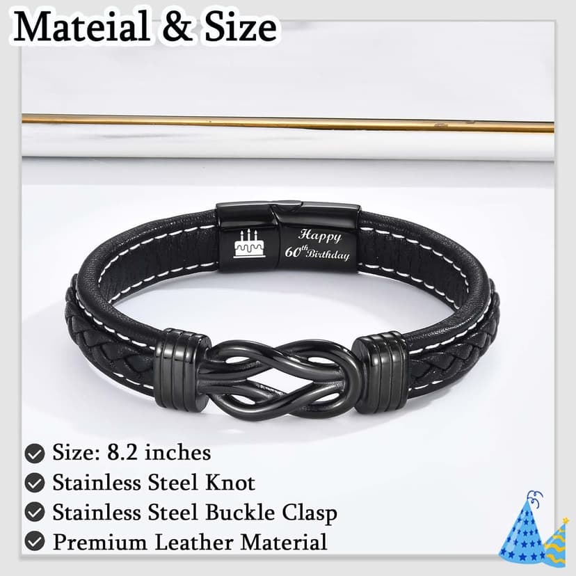 13th 16th 17th 18th 21st Birthday Gifts for Boys Him Male, Happy Birthday Leather Bracelet Gifts for 13 16 18 21 Year Old Boy Male Man Son Grandson Nephew Brother Friend with Sweet Birthday Card