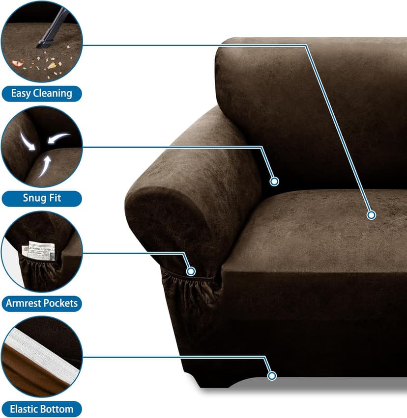 Pfrstuv Couch Cover Leather Look 3 Seater Couch Sofa Cover 1-Piece Sofa Slipcover Stretch Furniture Protector with Elastic Bottom & Pockets(Sofa, Coffee)
