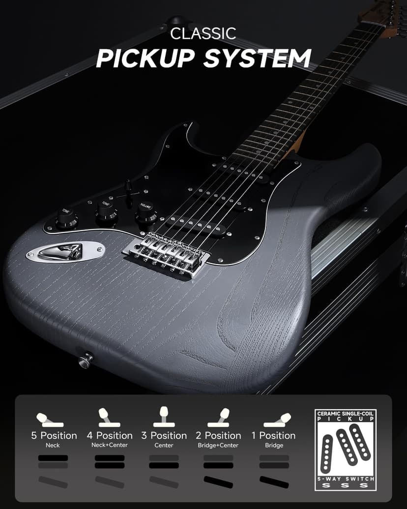 DONNER DST-80 Left-Handed Electric Guitar 39” Beginner Electric Guitar Kit with Amp, Classic SSS Pickup Complete with Gig Bag, Tuner, Capo, Strap, Picks, and Free Online Lessons, Matte Black