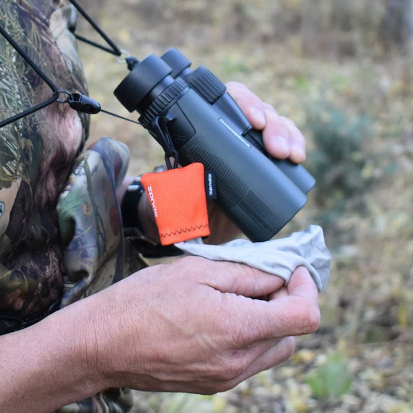 SPUDZ Classic Microfiber Lens Cleaner – Clip-On Pouch, Washable – for Binoculars, Scopes, Glasses, Screens | Black, 6 x 6 Inch