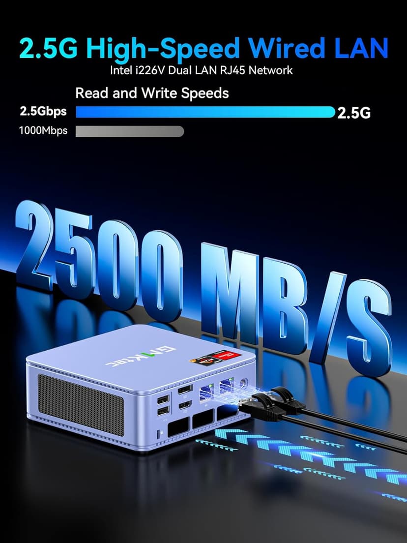 GMKtec M5 Ultra Gaming Mini PC Ryzen 7 7730U (Upgraded 7430U/ 5825U), 32GB RAM 512GB SSD Dual NIC LAN 2.5GbE Desktop Computers, Triple 4K Display, WiFi 6E, USB-C, BT 5.2, DP, HDMI 2.0 Blue