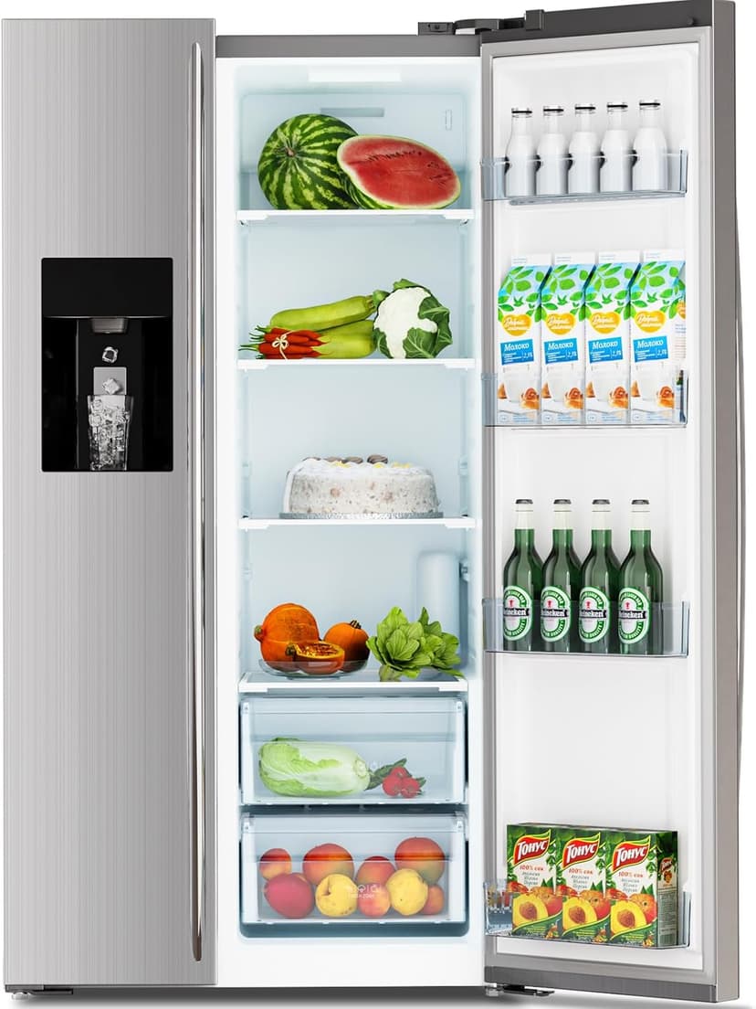 Antarctic Star French Door Refrigerator with Side Freezer, Nugget and Cube Ice Maker, Adjustable Thermostat, 20 Cu. Ft., Stainless Steel