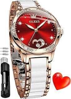 OLEVS Automatic Watch for Women Luxury Diamond Rose Gold Ladies Self Winding Mechanical Ceramic Wrist Watch Love Heart Date