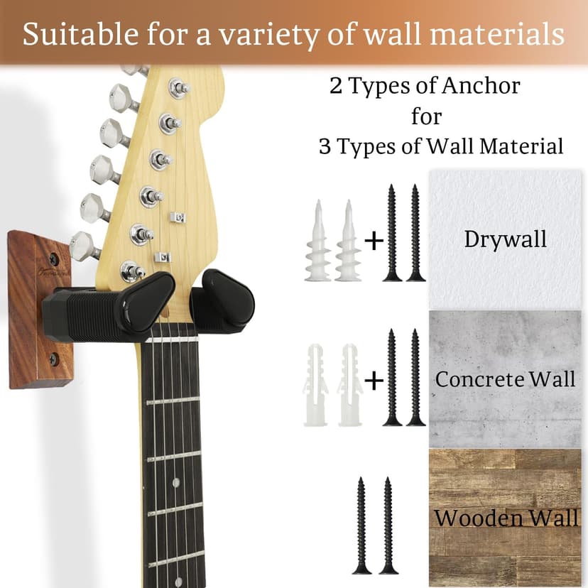 Onmiwod Guitar Wall Mount, Auto Lock Black Walnut Wood Guitar Hanger, Guitar Wall Hangers, Guitar Holder Hook Wall Stand for Classical, Acoustic, Electric Guitar, Bass, Gift for Guitar Player