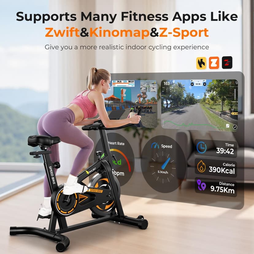 OWLSKY Exercise Bike with APP, Stationary Bike for Home, 300 lbs Capacity Quiet Indoor Cycling Bike Gym Cardio Workout, Adjustable Seat & Tablet Holder