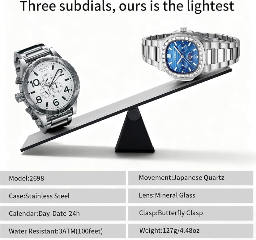 NIBOSI Men's Watches - Analog Quartz Chronograph Watch for Men, Waterproof Luxury Diamond Luminous Dial Business Dress Watch for Anniversary Graduation and Birthday Gifts