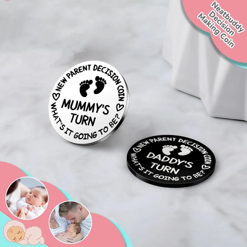 Hicarer 2 Pcs Funny Baby Gift New Parents Decision Coin New Mom Gifts Double Sided Decision Making Coin New Pregnancy Gift for First Time Mom Dad Push Present for Christmas(Silver and Black) B098QGPPJ6