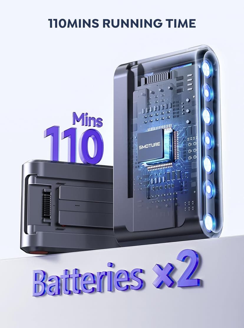 Cordless Vacuum Cleaner, 2 Batteries 110 Mins Runtime Vacuum Cleaners for Home, 45KPA 550W Stick Vacuum with Brushless Motor, Automatically Adjust Suction, Handheld Vacuum for Pet Hair/Carpet/Floor