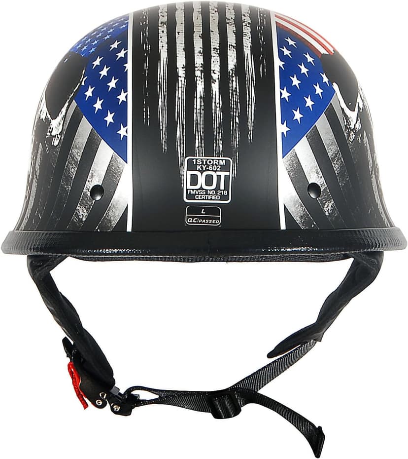 1Storm Novelty Motorcycle Half Face Helmet Open German Style DOT Approved: HKY602 Flag Skull